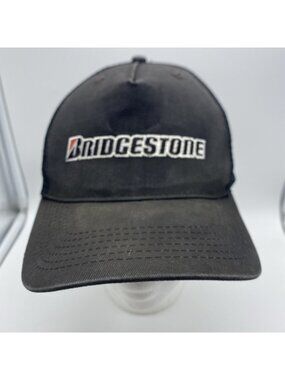 Bridgestone Trucker Hat Black Adjustable Hook & Loop Cotton Cap Mesh Back